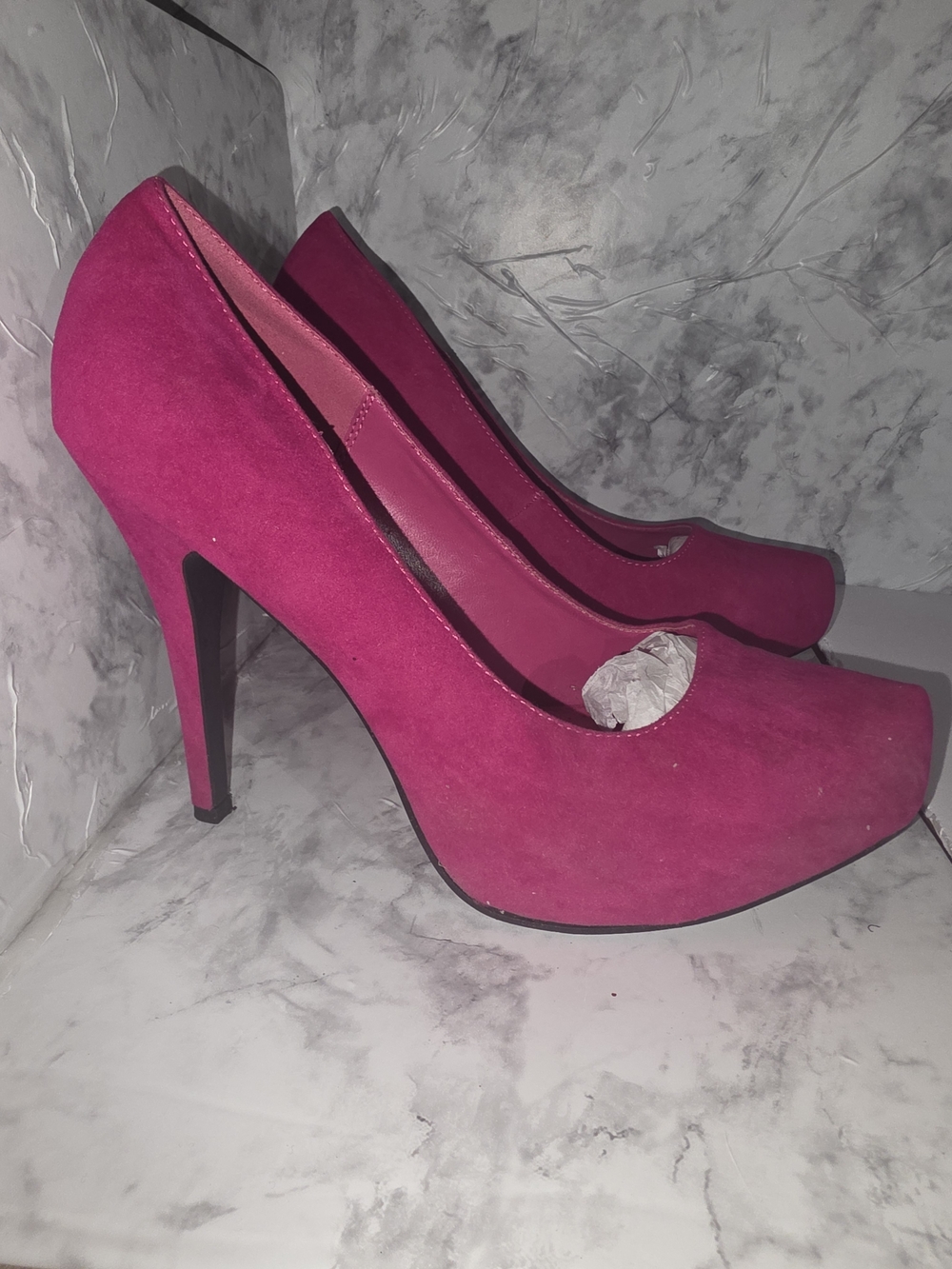Qupid Hot Pink Suede Platform Pumps - Picture 3 of 6